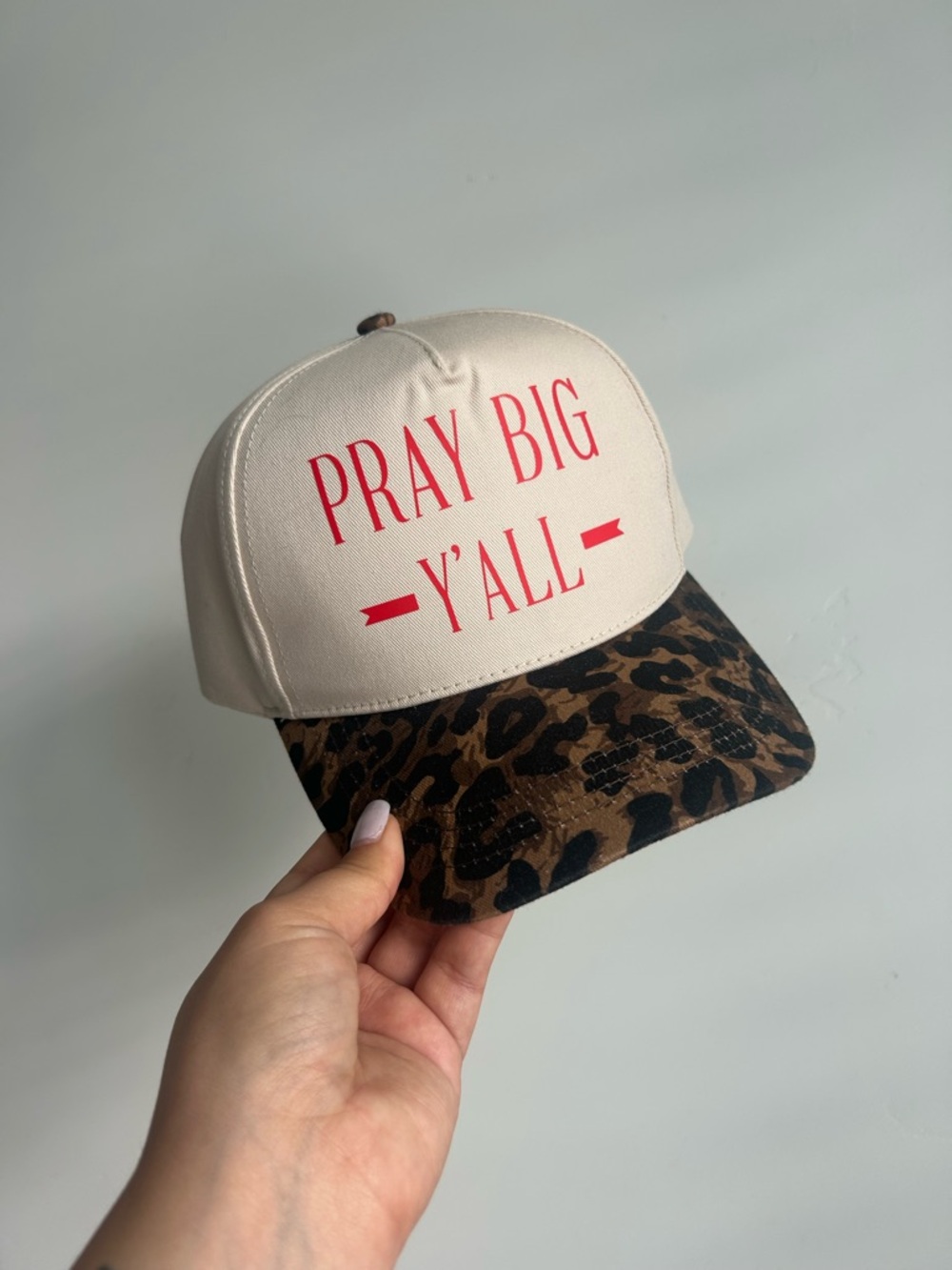 Pray Big Y'All Leopard Brim Trucker Hat - Cream & Brown